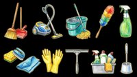 Cleaning supplies and household tools collection isolated on transparent background, ready for t-shirt design, clipart, stickers, print-on-demand products and sublimation projects.