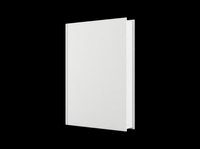 Blank white hardcover book mockup isolated on transparent background, ready for cover design, print on demand, stickers, clipart, and branding use.