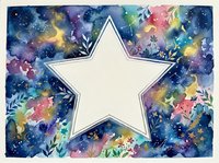 Watercolor galaxy background with a white star shape for text, surrounded by colorful floral elements and sparkling stars for cards and invitations.