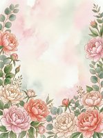 Watercolor floral frame with pink peonies and eucalyptus leaves on soft pastel background for wedding invitations, greeting cards and romantic designs.