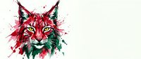 Vibrant watercolor lynx with red and green splashes, artistic wildlife portrait for creative design and nature-themed projects.