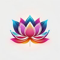 Vibrant lotus flower in gradient colors from turquoise to magenta and orange on light background, stylized oriental symbol for wellness and spirituality designs.