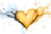 Golden heart with watercolor splashes in yellow and gray tones on white background for romantic designs and Valentine's Day projects.