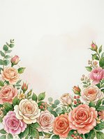 Watercolor roses and eucalyptus arranged on cream background, isolated design element for wedding invitations, greeting cards, and floral compositions.