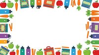 Grocery shopping items and fresh produce arranged in a border frame on white background, isolated and ready for design use on packaging, websites, and marketing materials.