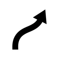 Black curved arrow pointing upward and right on white background isolated for graphic design and business presentations.