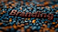 Branding text in copper metallic texture against blurred blue background with shallow depth of field, modern business marketing concept.