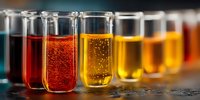 Laboratory test tubes filled with colorful chemical solutions in row for scientific research and analysis experiments in modern lab setting.