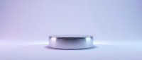 Empty metallic cylindrical podium with reflective chrome surface on soft gradient background, suitable for product display and cosmetic packaging mockups.