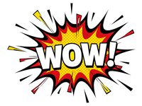 Comic book style WOW explosion burst with dynamic rays and vibrant colors on white background for pop art designs and graphic projects.