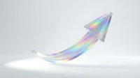 Iridescent arrow pointing upward with rainbow gradient effect on white background, isolated for business growth, success, and financial improvement concepts.