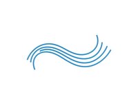 Blue flowing wave lines in minimalist style on white background isolated for logo design and branding projects.