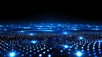 Abstract digital wave pattern with glowing blue dots forming curved lines against black background, creating futuristic technology landscape effect.