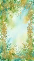 Watercolor floral frame with golden ornamental borders and green foliage on soft pastel background. Isolated design element ready for invitations, cards, and decorative projects.