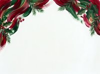 Festive holiday garland with burgundy ribbons, evergreen branches, and berries arranged on white background, ideal for seasonal greeting cards and invitations.
