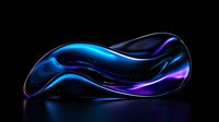 Futuristic abstract curved shape with glowing blue and purple neon lights against black background creates modern minimalist art piece for technology concepts.