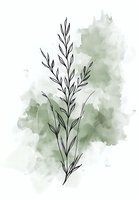 Minimalist botanical line art featuring delicate branches with leaves against soft sage green watercolor background, suitable for modern wall decor and stationery design.