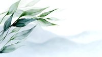 Soft watercolor eucalyptus leaves in gentle green tones on white background, creating minimalist botanical composition for wedding stationery and home decor.