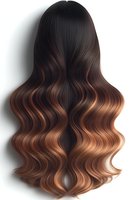 Long wavy brown hair with ombre gradient from dark to light copper tones, styled in loose waves on isolated white background for beauty and fashion design.