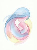 Watercolor abstract flowing shape in pastel blue pink yellow colors on white background for modern art design projects and creative layouts.