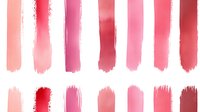 Watercolor brush strokes in various shades of pink and red create romantic palette swatches on white background, perfect for wedding designs and feminine branding.