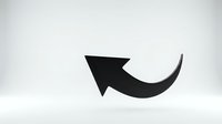 Black curved arrow pointing right with dynamic swoosh tail isolated on white background for graphic design and presentation use.