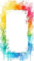 Vibrant watercolor frame with rainbow splashes and decorative swirls on white background for creative design projects and artistic presentations.