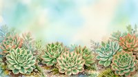 Watercolor succulent plants with green and coral tones arranged in a row, isolated on white background, ready for design projects, botanical illustrations, and decorative applications.