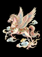 Winged horse with ornate saddle and flowing mane isolated on transparent background, ready for t-shirt design, clipart, stickers, sublimation and print-on-demand projects.