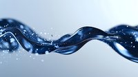 Dynamic blue liquid wave with sparkling water droplets and smooth flowing motion against light background, creating elegant abstract composition.