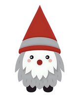 Cute Nordic gnome with red pointed hat, white beard, rosy cheeks and round eyes on white background. Scandinavian folklore character isolated for holiday designs.