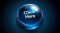 Glossy blue button with "Click Here" text on dark background, glowing with metallic rim for website call-to-action elements.