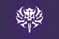 White tribal skull sword emblem on purple background, symmetrical gothic design with sharp angular details and wing-like elements. Isolated logo ready for gaming or esports branding.