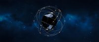 Satellite orbiting Earth with global network connections in space, representing telecommunications, GPS, and worldwide data transmission technology.