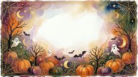 Halloween autumn frame with pumpkins, ghosts, bats and spider webs on gradient background. Seasonal border design for greeting cards and decorations.