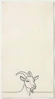 Minimalist line drawing of goat head on cream background, isolated design element suitable for branding, packaging, and print applications.