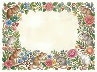 Watercolor floral frame with cute rabbits, roses and botanical elements on cream background for spring designs and Easter decorations.