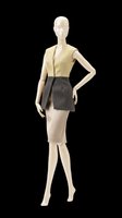Female fashion mannequin wearing cream sleeveless vest and charcoal shorts, isolated on transparent background. Ready for fashion design, retail displays, clothing mockups, and e-commerce use.