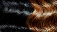 Luxurious flowing hair texture with glossy black and warm brown tones creating smooth waves. Hair care, beauty salon, styling concept for cosmetics advertising.