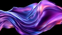 Flowing abstract silk fabric in vibrant purple, pink and blue colors against black background creates dynamic wave-like motion with glossy metallic effect.