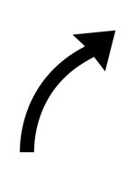 Black curved arrow pointing upward and right on white background isolated for graphic design and business presentations.