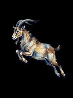 Leaping goat with curved horns isolated on transparent background, ready for t-shirts, stickers, clipart, print-on-demand products and sublimation designs.