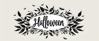 Decorative floral frame with Halloween lettering in black and white style on beige background, featuring elegant leaves and botanical elements for seasonal design.