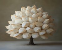 Surreal tree with bread loaf leaves in warm beige tones, creative food art concept on neutral background for culinary and design projects.