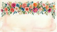 Colorful floral arrangement with roses, ranunculus, and greenery on cream background with watercolor wash effect for wedding invitations and greeting cards.
