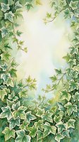 Ivy leaves frame a soft watercolor background with green and cream tones, creating an elegant border design suitable for invitations, greeting cards, and botanical artwork projects.
