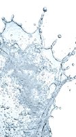Dynamic water splash with droplets and bubbles isolated on white background for refreshing beverage and hydration concepts.