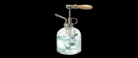 Vintage glass atomizer perfume bottle with wooden handle pump mechanism, isolated on transparent background. Ready for design use on t-shirts, clipart, stickers, and print-on-demand products.