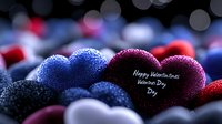 Glittering hearts in red, blue and purple colors with bokeh effect background create romantic mood for Valentine's Day celebration and love expression.
