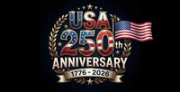 250th anniversary celebration emblem with flag and golden laurel wreath on dark background for patriotic events and commemorative designs.